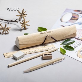 Palermo etui - hout - 5 accesoires - elastieksluiting - 20x4.4x3.7cm