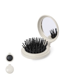 Flege haarborstel met spiegel - tarwestro - diameter 6.6cm - opvouwbaar