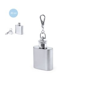 Heupfles sleutelhanger - RVS - 30 ml - veiligheidsschroefsluiting - draaibara karabijnhaak