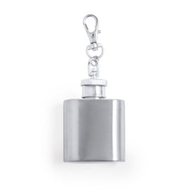 Heupfles sleutelhanger - RVS - 30 ml - veiligheidsschroefsluiting - draaibara karabijnhaak