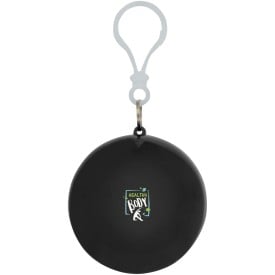 Fog poncho in ronde plastic verpakking met karabijnhaak-Zwart