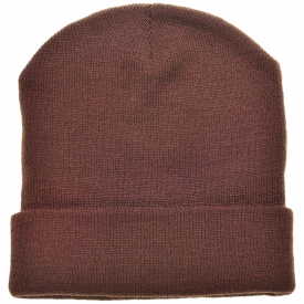 Gebreide muts met gewoven label-Bruin