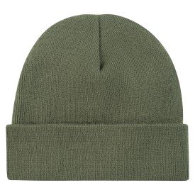 Gebreide muts met gewoven label-Olijf groen