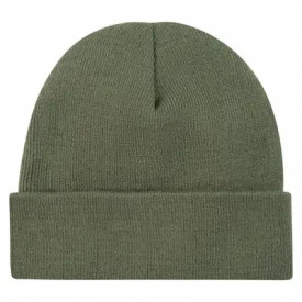 Gebreide muts met PU label-Olijf groen