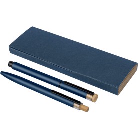 Gerecycled aluminium luxe schrijfset 2-delig Ilaria-Blauw