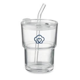 Glazen beker met rietje 400ml