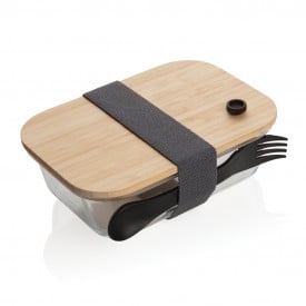 Lunchbox 600ml - glas - bamboe deksel - inclusief spork
