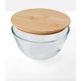 Isabeau saladeschaal 1.2L - glas - bamboe deksel - siliconen sluitband