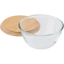 Isabeau saladeschaal 1.2L - glas - bamboe deksel - siliconen sluitband