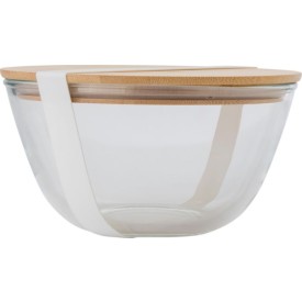 Isabeau saladeschaal 1.2L - glas - bamboe deksel - siliconen sluitband