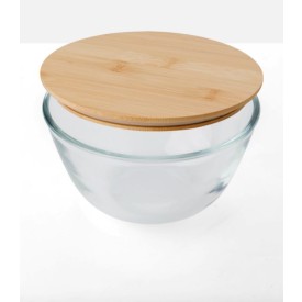Isabeau saladeschaal 1.2L - glas - bamboe deksel - siliconen sluitband
