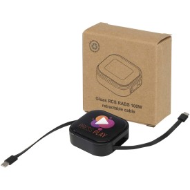 Gloas 5 in 1 gerecyclede, intrekbare datasynchronisatiekabel en snellaadkabel 100 W met smartphonetoolkit-Zwart