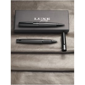 Gloss pennenset - metaal - zwarte inkt - balpen en rollerbalpen - geschenkverpakking