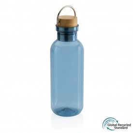 GRS RPET fles met FSC bamboe deksel en handvat-Blauw