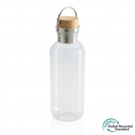 GRS RPET fles met FSC bamboe deksel en handvat-Transparant