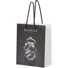 Handgemaakte 170 g/m2 integra papieren tas met plastic handgrepen - medium-Wit, zwart
