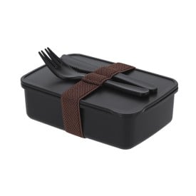 Harxem lunchbox 700ml - PP - elastische band - inclusief vork en mes-Zwart