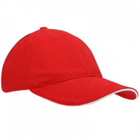 Heavy Brushed Cap-Rood / Wit, #de2127-Borduring