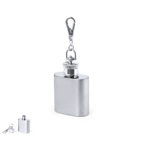 Heupfles sleutelhanger - RVS - 30 ml - veiligheidsschroefsluiting - draaibara karabijnhaak