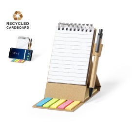 Phesux memoblok en houder - 30 vellen - 25 plakbriefjes en 125 mini plakbriefjes - inclusief pen - gerecycled karton