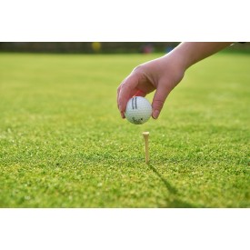 Nyssa golftees-set - hout - 6 tees, pitchfork en 2 markers - verpakt in katoenen zakje