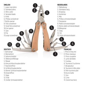 Multitool - RVS en hout - 13 functies - in geschenkverpakking