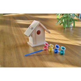 Vogelhuisje met verf set - hout - vier kleuren en kwast