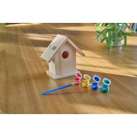 Vogelhuisje met verf set - hout - vier kleuren en kwast