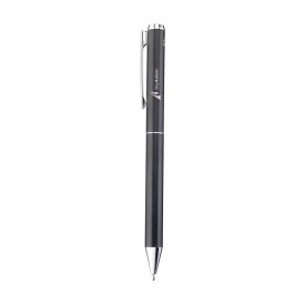 Hudson balpen - gerecycled aluminium - blauwe inkt - verchroomde clip en accenten - geschenkverpakking