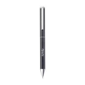 Hudson balpen - gerecycled aluminium - blauwe inkt - verchroomde clip en accenten - geschenkverpakking