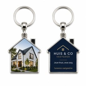 Metalen sleutelhanger in huisvorm - dubbelzijdig full colour bedrukt
