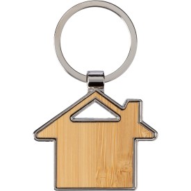 Huis sleutelhanger - zink en bamboe - 4.8 cm - gat aan bovenzijde
