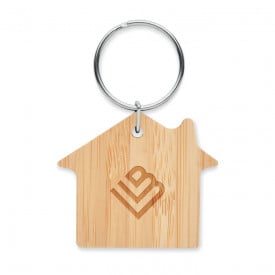 Huis sleutelhanger - bamboe - 4.5 cm