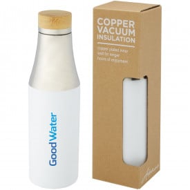 Hulan koperen vacuüm geïsoleerde roestvrijstalen fles van 540 ml met bamboe deksel-Wit