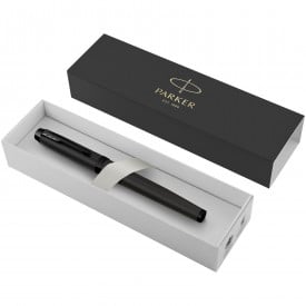 Parker IM achromatische rollerbalpen - RVS - zwarte inkt - matte afwerking - geschenkverpakking