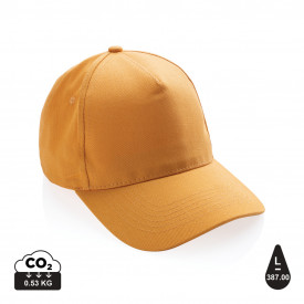 Impact 5 panel 280gr recycled katoenen cap met AWARE™ tracer-Sundial oranje