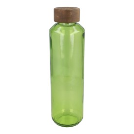 InSideOut Gerecyclede glazen Waterfles ReuuZ met houten dop 650 ml-Transparant licht groen