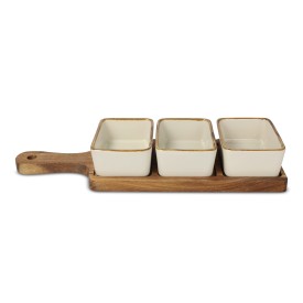InSideOut houten serveerplank met 3 keramische schaaltjes-Ecru