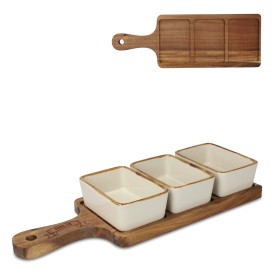 InSideOut houten serveerplank met 3 schaaltjes - acaciahout - keramiek