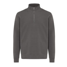 IQONIQ Elgon gerecycled katoen sweater met kwartritssluiting-Antraciet