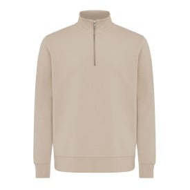 IQONIQ Elgon gerecycled katoen sweater met kwartritssluiting-Desert