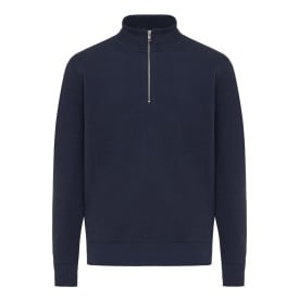 IQONIQ Elgon gerecycled katoen sweater met kwartritssluiting-Donkerblauw