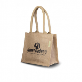 Small cadeau tas 20 x 22 x 13 cm - jute en katoen - gewatteerde handvatten