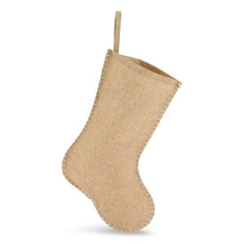 Jute-stijl kerstsok met decoratieve stiksels 40 cm