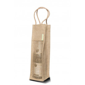 Jute tas met katoen voor 1 (wijn)fles-Jute-1 kleur
