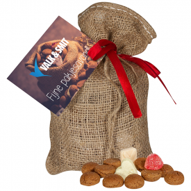 Jute zak met strooigoed - 250 gram - met eigen kaartje