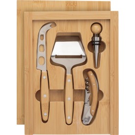 Kaas- en wijnset 25,5 x 19,5 cm - bamboe - 6-delig