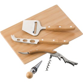 Kaas- en wijnset 25,5 x 19,5 cm - bamboe - 6-delig