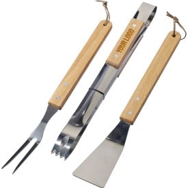 Kaitlyn barbecueset - RVS - spatel, vork en tang - verpakt in geschenkdoos