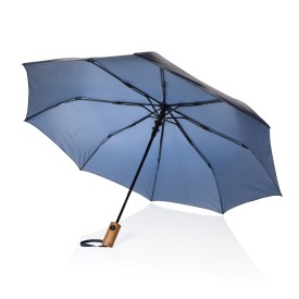 Kaycey 21" AWARE™ RPET Acaciahouten mini auto open paraplu-Donkerblauw